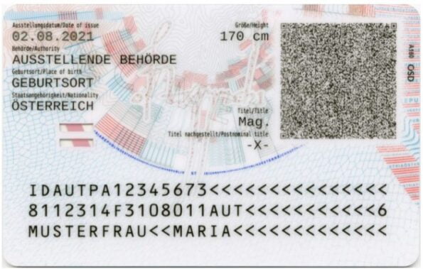 Austrian ID card back