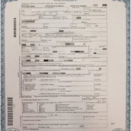 Death Certificate USA Texas