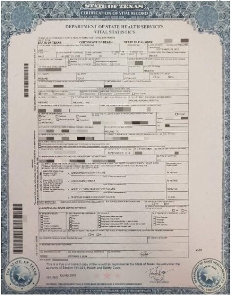 Death Certificate USA Texas