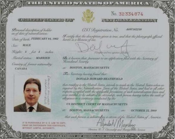 US Naturalization Certificate